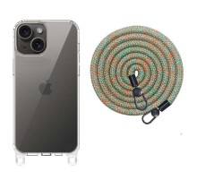 Чохол TPU Transparent with Straps для Apple iPhone 13 / 14 (6.1") Green / Red