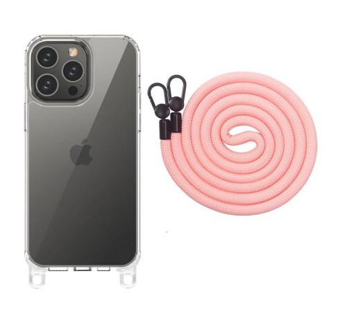 Чохол TPU Transparent with Straps для Apple iPhone 14 Pro Max (6.7") Light Pink Чохол TPU Transparent with Straps для Apple iPhone 14 Pro Max (6.7") Light Pink