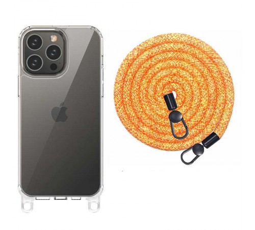 Чохол TPU Transparent with Straps для Apple iPhone 14 Pro Max (6.7") Orange / White Чохол TPU Transparent with Straps для Apple iPhone 14 Pro Max (6.7") Orange / White