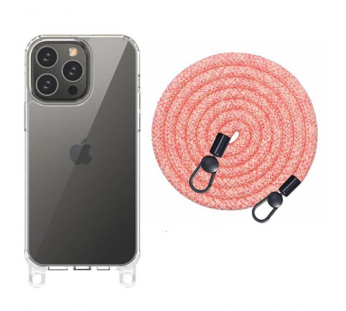 Чохол TPU Transparent with Straps для Apple iPhone 15 Pro (6.1") Red / White Чохол TPU Transparent with Straps для Apple iPhone 15 Pro (6.1") Red / White