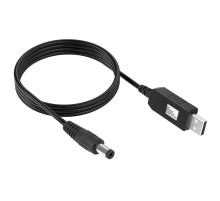 Кабель живлення для роутера/модема USB-DC (2.1x5.5mm) з перетворювачем до 12V in box (1m) Black