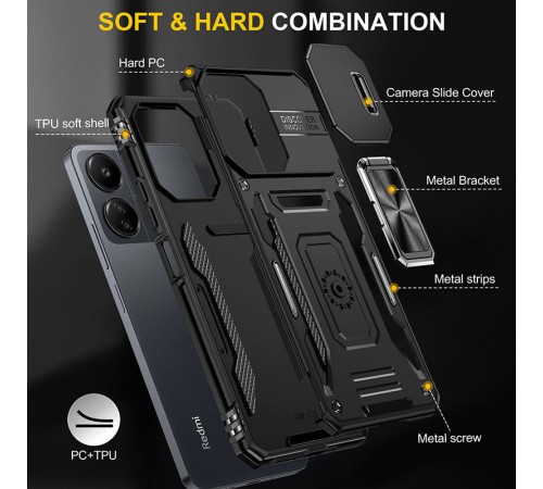 Ударостійкий чохол Camshield Army Ring для Xiaomi Redmi 13C / Poco C65 Чорний / Black Ударостійкий чохол Camshield Army Ring для Xiaomi Redmi 13C / Poco C65 Чорний / Black
