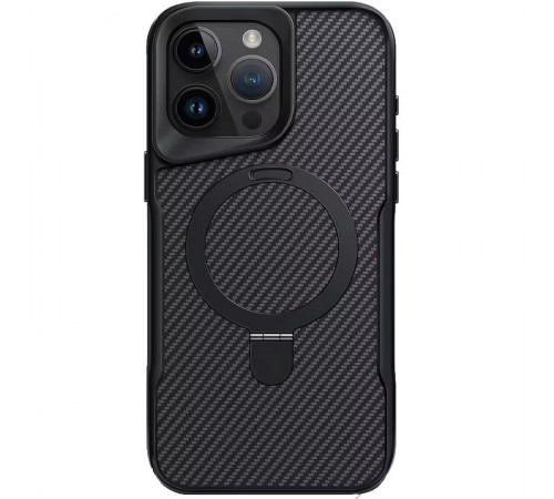 TPU+PC чохол Metal Buttons with MagSafe Carbon Ring для Apple iPhone 14 Pro Max (6.7") Чорний