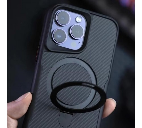 TPU+PC чохол Metal Buttons with MagSafe Carbon Ring для Apple iPhone 14 Pro Max (6.7") Чорний