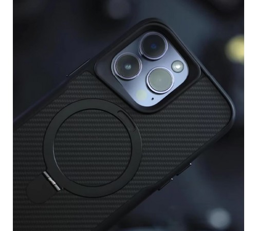 TPU+PC чохол Metal Buttons with MagSafe Carbon Ring для Apple iPhone 14 Pro Max (6.7") Чорний