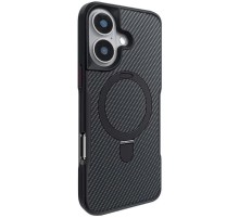 TPU+PC чохол Metal Buttons with MagSafe Carbon Ring для Apple iPhone 16 (6.1") Чорний