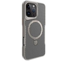 TPU+PC чохол Metal Buttons with MagSafe Carbon Ring для Apple iPhone 16 Pro Max (6.9") Сірий