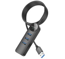 Перехідник Borofone DH6 Erudite 4in1 100 Mbps Ethernet (USB to USB2.0*3+RJ45) (1.2m) Black