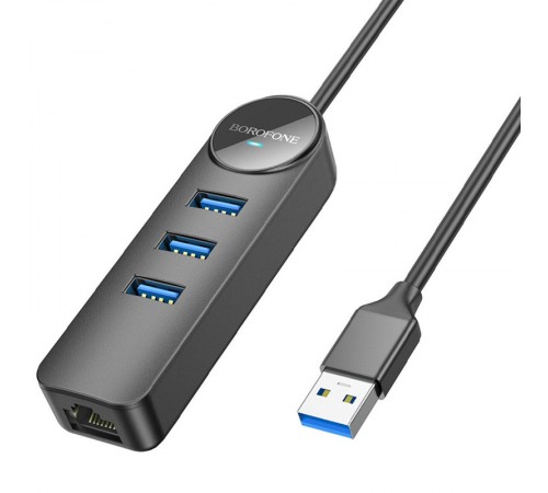 Перехідник Borofone DH6 Erudite 4in1 100 Mbps Ethernet (USB to USB2.0*3+RJ45) (1.2m) Black Перехідник Borofone DH6 Erudite 4in1 100 Mbps Ethernet (USB to USB2.0*3+RJ45) (1.2m) Black
