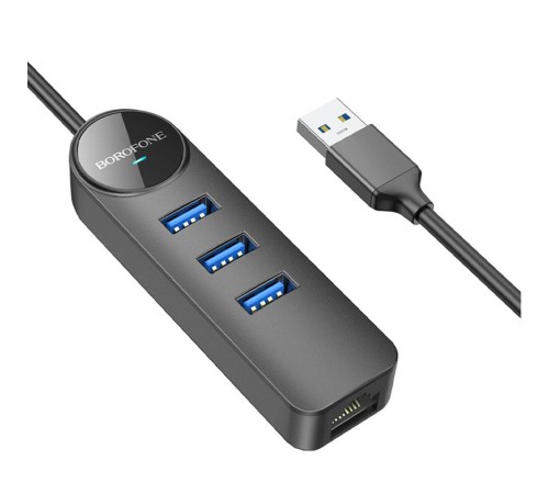 Перехідник Borofone DH6 Erudite 4in1 100 Mbps Ethernet (USB to USB2.0*3+RJ45) (1.2m) Black Перехідник Borofone DH6 Erudite 4in1 100 Mbps Ethernet (USB to USB2.0*3+RJ45) (1.2m) Black