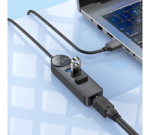 Перехідник Borofone DH6 Erudite 4in1 100 Mbps Ethernet (USB to USB2.0*3+RJ45) (1.2m) Black Перехідник Borofone DH6 Erudite 4in1 100 Mbps Ethernet (USB to USB2.0*3+RJ45) (1.2m) Black