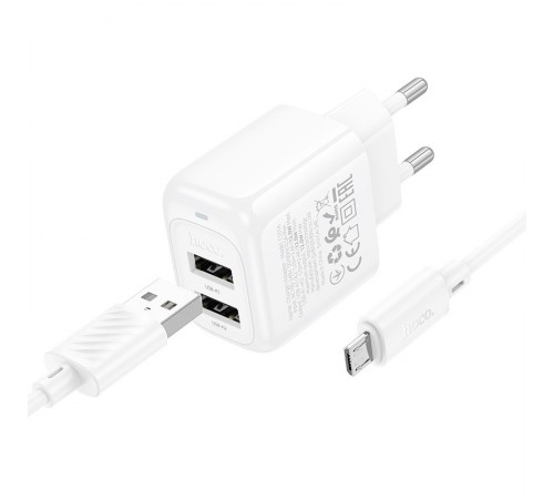 МЗП Hoco CS51A Surplus (2USB-A) + кабель USB to MicroUSB White МЗП Hoco CS51A Surplus (2USB-A) + кабель USB to MicroUSB White