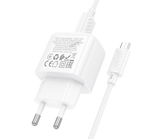 МЗП Hoco CS51A Surplus (2USB-A) + кабель USB to MicroUSB White МЗП Hoco CS51A Surplus (2USB-A) + кабель USB to MicroUSB White