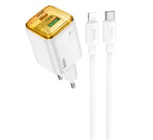 МЗП Hoco N53 Monsoon PD30W+QC3.0 (1USB-A/1C) + кабель Type-C to Lightning White