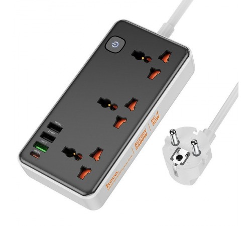 Подовжувач Hoco AC8A Storm (PD30W/1C/3A/3xSocket) (1.5m) Black