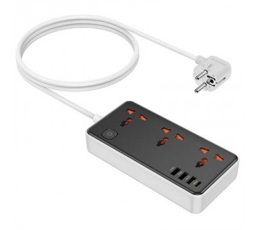 Подовжувач Hoco AC8A Storm (PD30W/1C/3A/3xSocket) (1.5m) Black