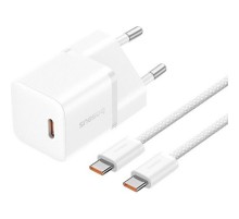 МЗП Baseus GaN5 Fast Charger (mini) PD20W (1USB-C) + кабель Type-C to Type-C (P10110900113) Moon White