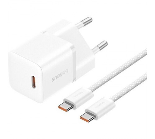 МЗП Baseus GaN5 Fast Charger (mini) PD20W (1USB-C) + кабель Type-C to Type-C (P10110900113) Moon White МЗП Baseus GaN5 Fast Charger (mini) PD20W (1USB-C) + кабель Type-C to Type-C (P10110900113) Moon White