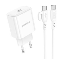 МЗП Borofone BA81A PD20W (1USB-C) + кабель Type-C to Type-C White