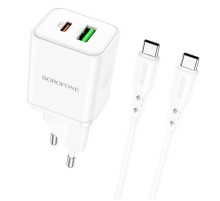 МЗП Borofone BN7 PD20W+QC3.0 (1USB-A/1C) + кабель Type-C to Type-C White