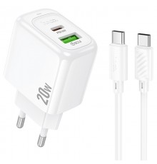 МЗП Hoco CS54A Surplus PD20W+QC3.0 (1USB-A/1C) + кабель Type-C to Type-C White