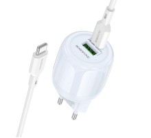 МЗП Borofone BA93A Lustrous PD20W+QC3.0 (1USB-A/1C) + кабель Type-C to Type-C Blue