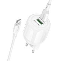МЗП Borofone BA93A Lustrous PD20W+QC3.0 (1USB-A/1C) + кабель Type-C to Type-C White