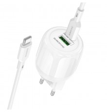 МЗП Borofone BA93A Lustrous PD20W+QC3.0 (1USB-A/1C) + кабель Type-C to Type-C White