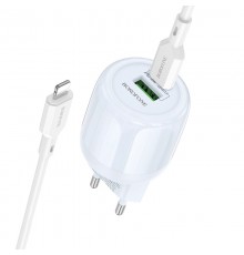МЗП Borofone BA94A Lustrous PD30W+QC3.0 (1USB-A/1C) + кабель Type-C to Lightning Blue