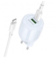 МЗП Borofone BA94A Lustrous PD30W+QC3.0 (1USB-A/1C) + кабель Type-C to Type-C Blue