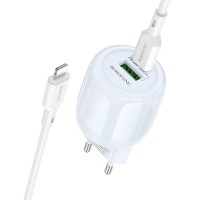 МЗП Borofone BA93A Lustrous PD20W+QC3.0 (1USB-A/1C) + кабель Type-C to Lightning Blue
