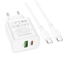 МЗП Borofone BA88A Navy PD20W+QC3.0 (1USB-A/1C) + кабель Type-C to Type-C White