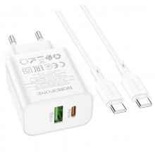 МЗП Borofone BA88A Navy PD20W+QC3.0 (1USB-A/1C) + кабель Type-C to Type-C White