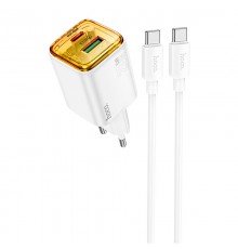 МЗП Hoco N52 Monsoon PD20W+QC3.0 (1USB-A/1C) + кабель Type-C to Type-C White