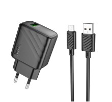 МЗП Hoco CS21A Rich QC3.0 18W (1USB-A) + кабель USB to MicroUSB Black