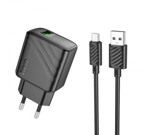МЗП Hoco CS21A Rich QC3.0 18W (1USB-A) + кабель USB to MicroUSB Black