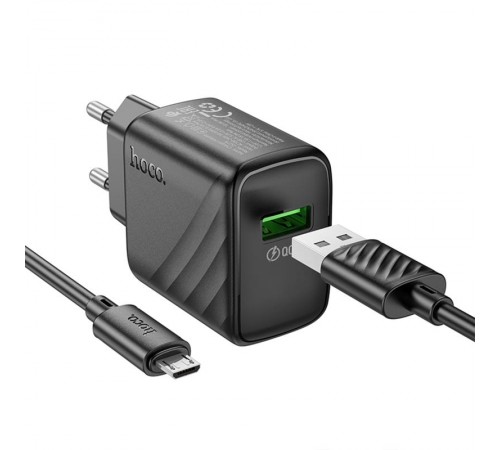 МЗП Hoco CS21A Rich QC3.0 18W (1USB-A) + кабель USB to MicroUSB Black