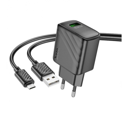 МЗП Hoco CS21A Rich QC3.0 18W (1USB-A) + кабель USB to MicroUSB Black