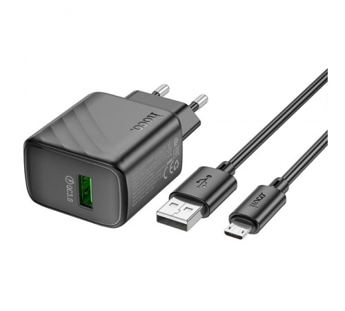 МЗП Hoco CS21A Rich QC3.0 18W (1USB-A) + кабель USB to MicroUSB Black