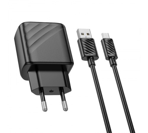 МЗП Hoco CS21A Rich QC3.0 18W (1USB-A) + кабель USB to MicroUSB Black
