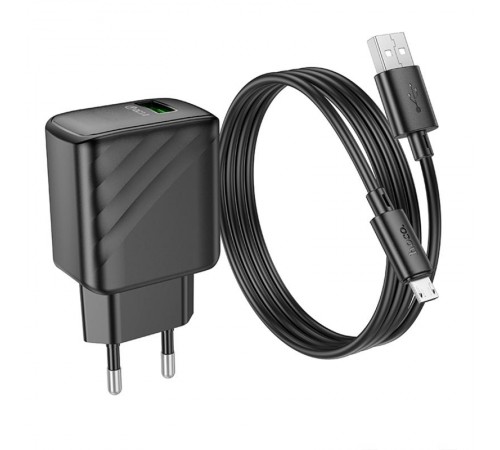 МЗП Hoco CS21A Rich QC3.0 18W (1USB-A) + кабель USB to MicroUSB Black