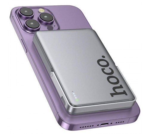 Портативний ЗП Power Bank Hoco Q36 Sunlight magnetic suction+holder PD20W з БЗП 5000 mAh Metal grey