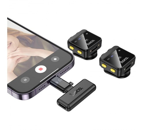 Петличний бездротовий мікрофон Hoco L17 Dual-mic magnetic (Lightning/Type-C) Black Петличний бездротовий мікрофон Hoco L17 Dual-mic magnetic (Lightning/Type-C) Black