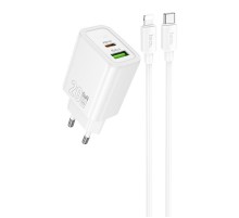 МЗП Hoco N61 Gentle PD20W+QC3.0 (1USB-A/1C) + кабель Type-C to Lightning White