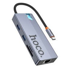 Перехідник HUB Hoco HB52 Wow 8in1 (Type-C to HDTV+RJ45+SD/TF+PD+Type-C3.0+2xUSB3.0) Deep space gray