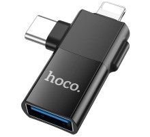 Перехідник Hoco UA17 2in1 Lightning Male/Type-C Male to USB female Black