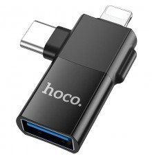 Перехідник Hoco UA17 2in1 Lightning Male/Type-C Male to USB female Black