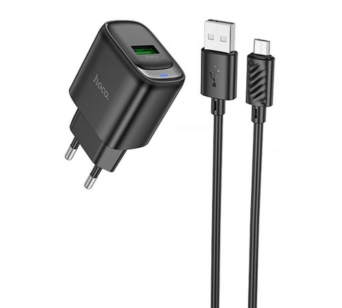 МЗП Hoco C140A Smart QC3.0 18W (1USB-A) + кабель USB to MicroUSB Black
