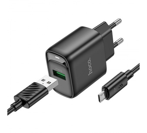 МЗП Hoco C140A Smart QC3.0 18W (1USB-A) + кабель USB to MicroUSB Black