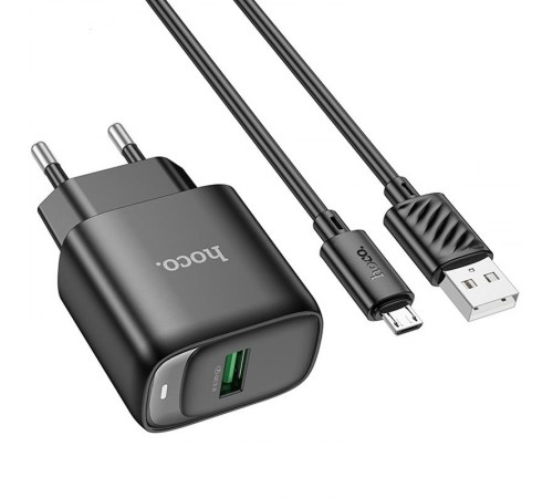 МЗП Hoco C140A Smart QC3.0 18W (1USB-A) + кабель USB to MicroUSB Black